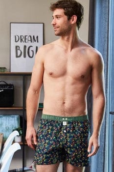Men's Organic Cotton Boxers - Green Flores (S, M, L) ca35